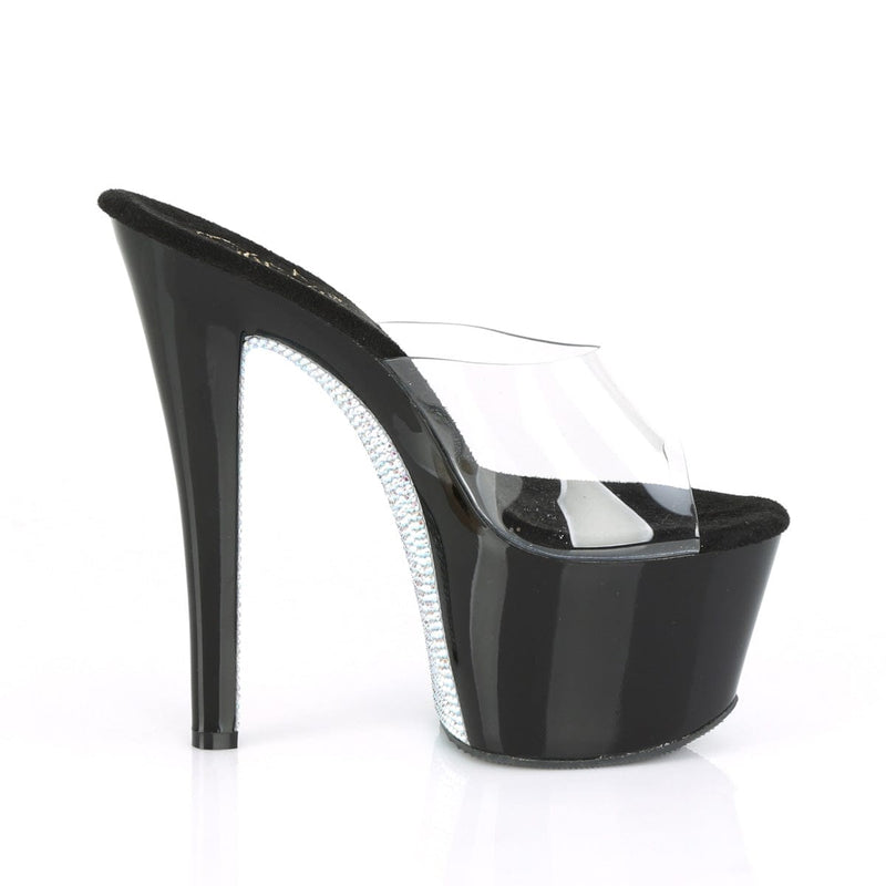 Pleaser SKY-301CRS Platform Slide (Clear/Black-Silver AB Rhinestone)