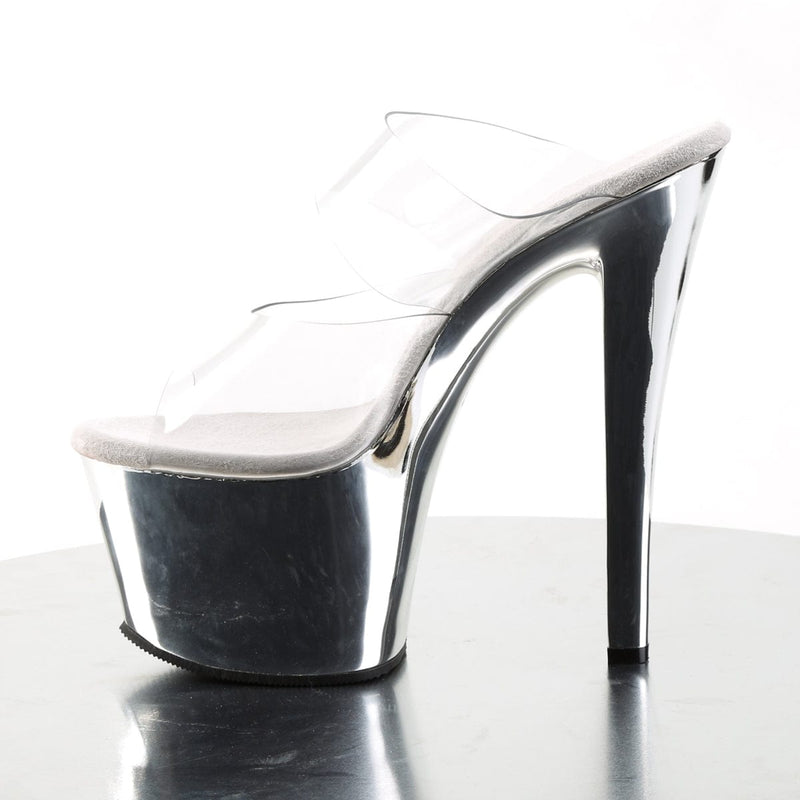 Pleaser SKY-302 Platform Slide (Clear/Silver Chrome)