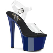 Pleaser SKY-308 Platform Sandal (Clear/Royal Blue)