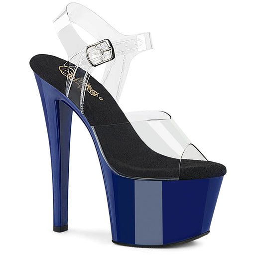 Pleaser SKY-308 Platform Sandal (Clear/Royal Blue)