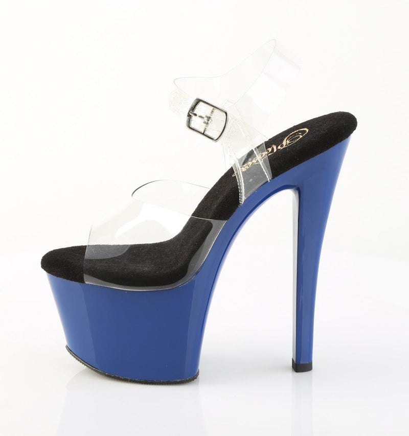 Pleaser SKY-308 Platform Sandal (Clear/Royal Blue)
