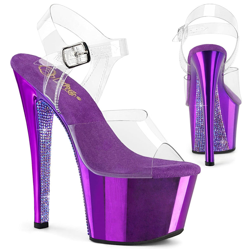 Pleaser SKY-308CHRS Platform Sandal (Clear/Purple Chrome-AB Rhinestone)