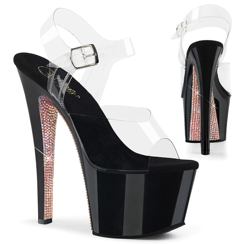 Pleaser SKY-308CRS Platform Sandal (Clear/Black-Champagne AB RhinestoneTN)