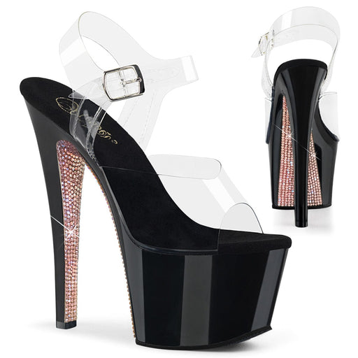 Pleaser SKY-308CRS Platform Sandal (Clear/Black-Champagne AB RhinestoneTN)