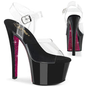 Pleaser SKY-308CRS Platform Sandal (Clear/Black-Hot Pink Rhinestone) 5