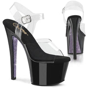 Pleaser SKY-308CRS Platform Sandal (Clear/Black-Lavender Rhinestone)