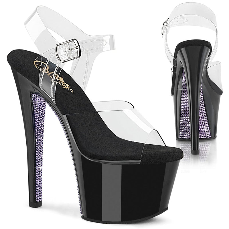 Pleaser SKY-308CRS Platform Sandal (Clear/Black-Lavender Rhinestone)