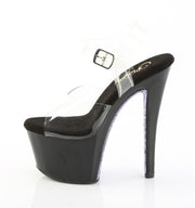 Pleaser SKY-308CRS Platform Sandal (Clear/Black-Lavender Rhinestone)