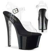 Pleaser SKY-308CRS Platform Sandal (Clear/Black-Silver AB RhinestoneTN)