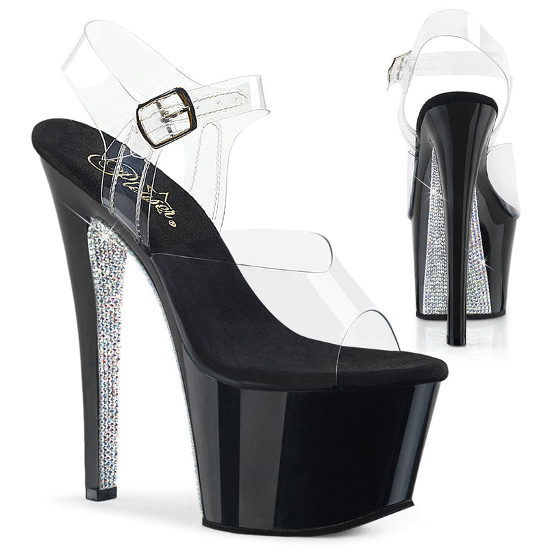 Pleaser SKY-308CRS Platform Sandal (Clear/Black-Silver AB RhinestoneTN)