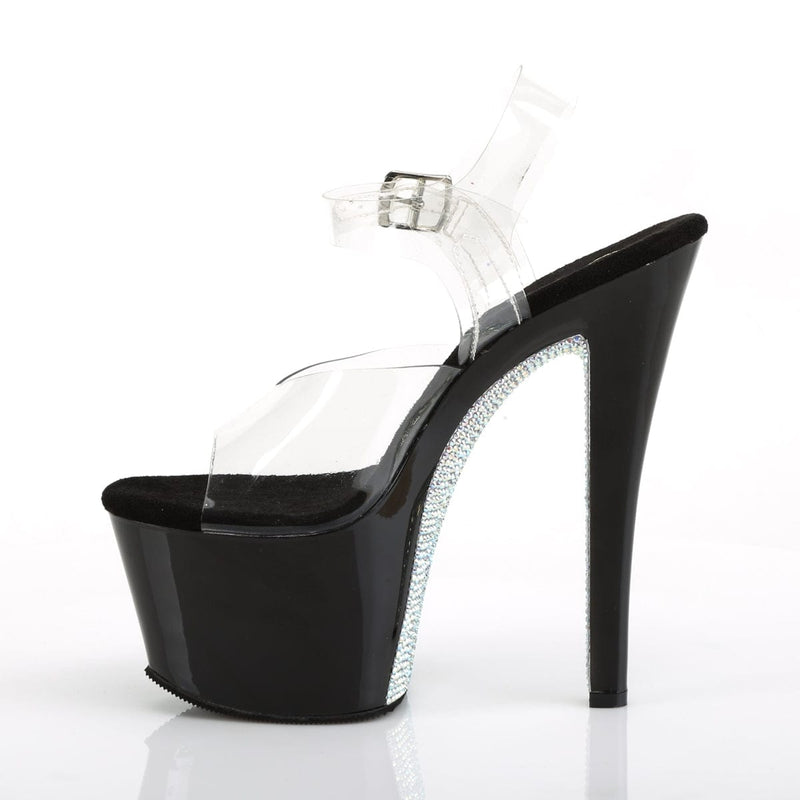 Pleaser SKY-308CRS Platform Sandal (Clear/Black-Silver AB RhinestoneTN)