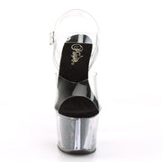 Pleaser SKY-308G-T Platform Sandal (Clear/Black Glitter Inserts)