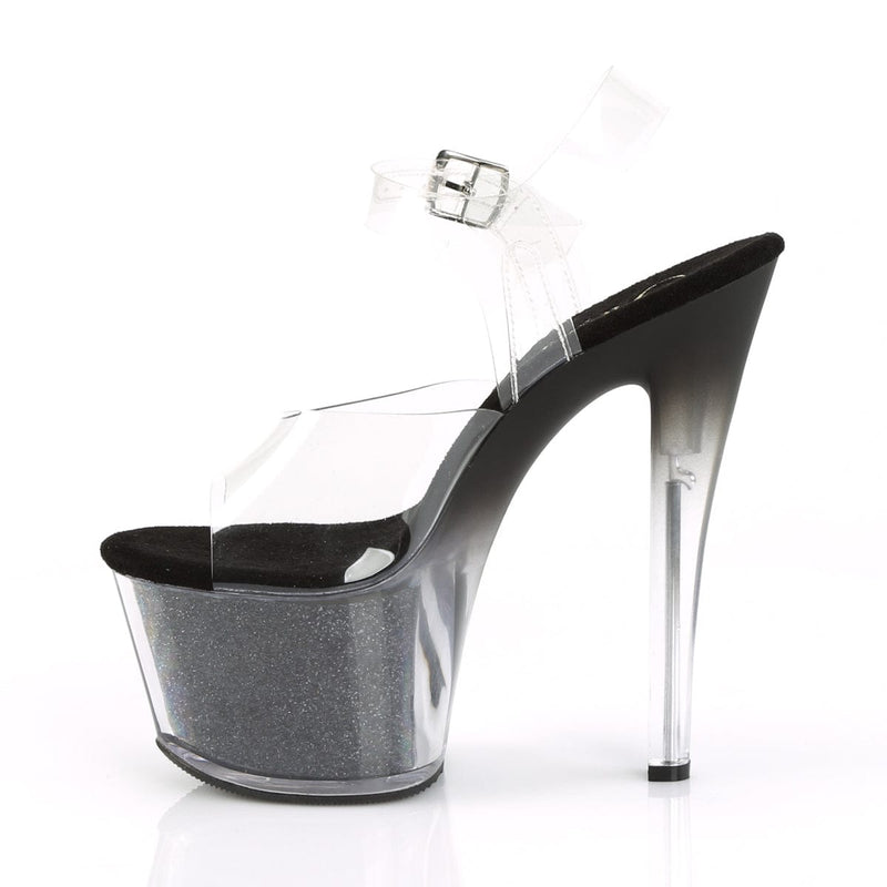 Pleaser SKY-308G-T Platform Sandal (Clear/Black Glitter Inserts)
