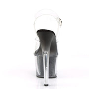 Pleaser SKY-308G-T Platform Sandal (Clear/Black Glitter Inserts)