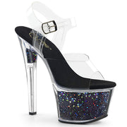 Pleaser SKY-308GF Platform Sandal (Clear/Black Multi Glitter)