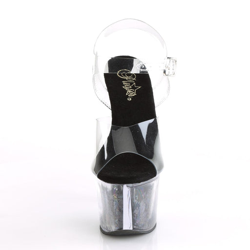 Pleaser SKY-308GF Platform Sandal (Clear/Black Multi Glitter)