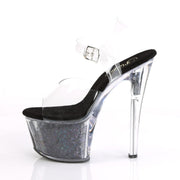 Pleaser SKY-308GF Platform Sandal (Clear/Black Multi Glitter)