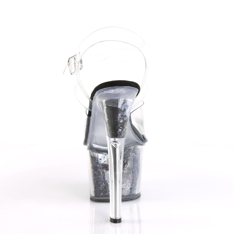 Pleaser SKY-308GF Platform Sandal (Clear/Black Multi Glitter)