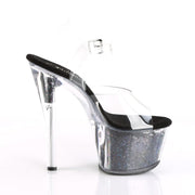 Pleaser SKY-308GF Platform Sandal (Clear/Black Multi Glitter)
