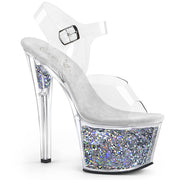 Pleaser SKY-308GF Platform Sandal (Clear/Silver Multi Glitter)