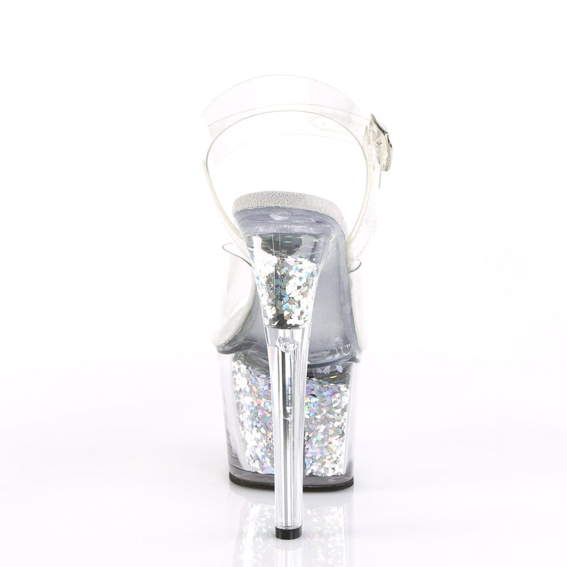 Pleaser SKY-308GF Platform Sandal (Clear/Silver Multi Glitter)