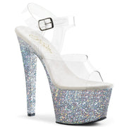 Pleaser SKY-308LG Platform Sandal (Clear/Silver Multi Glitter)