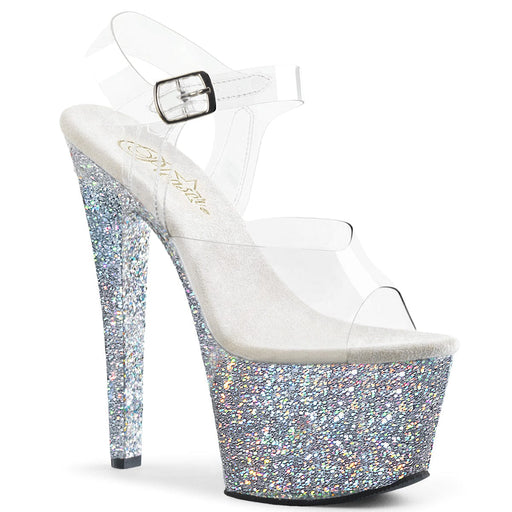 Pleaser SKY-308LG Platform Sandal (Clear/Silver Multi Glitter)