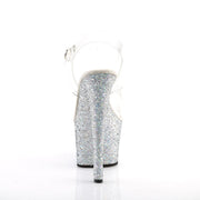 Pleaser SKY-308LG Platform Sandal (Clear/Silver Multi Glitter)