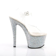 Pleaser SKY-308LG Platform Sandal (Clear/Silver Multi Glitter)