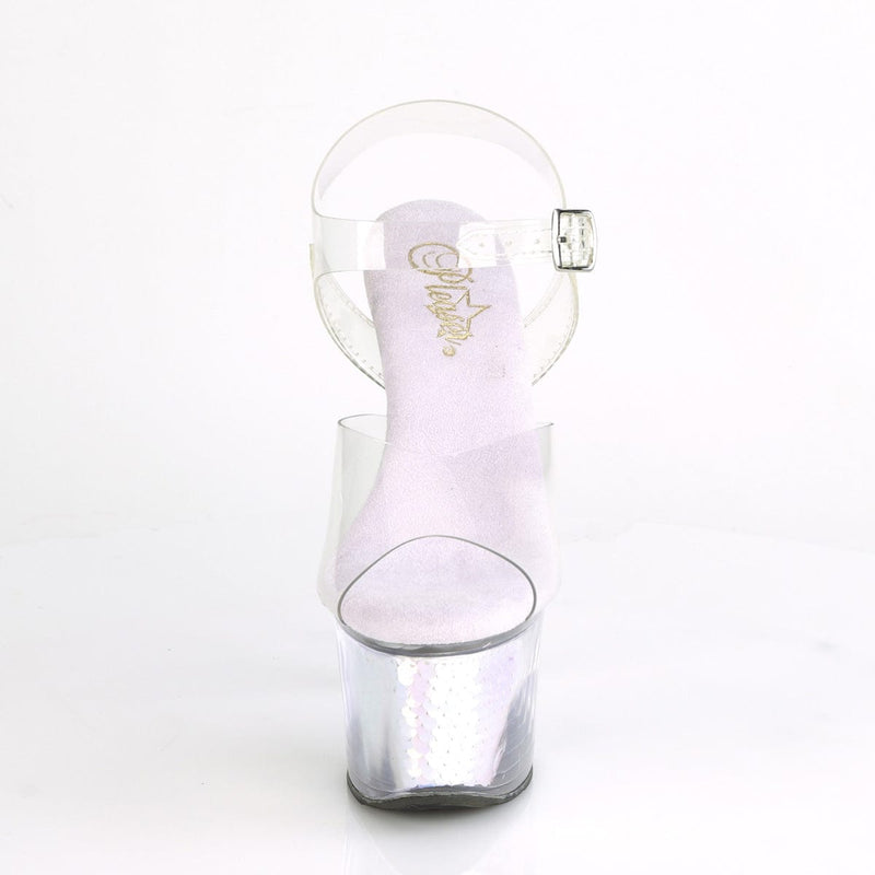 Pleaser SKY-308MC Platform Sandal (Clear/Lavender Hologram Inserts)