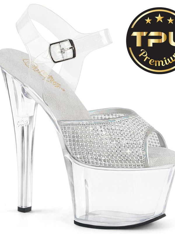 Pleaser SKY-308PREM-RSNT Clear TPU-Silver RS/Clear Platform Sandals