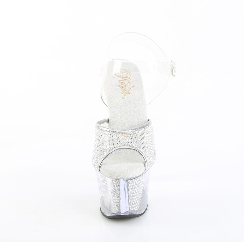 Pleaser SKY-308PREM-RSNT Clear TPU-Silver RS/Silver SRS Platform Sandals