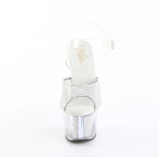 Pleaser SKY-308PREM-RSNT Clear TPU-Silver RS/Silver SRS Platform Sandals