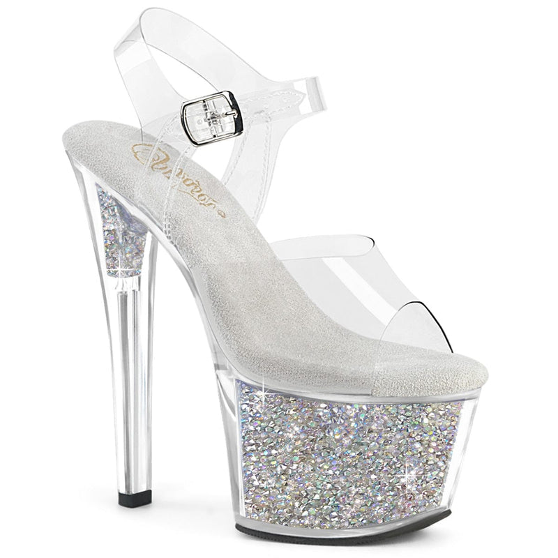 Pleaser SKY-308RSI Platform Sandal (Clear/Clear-Silver AB Rhinestone)