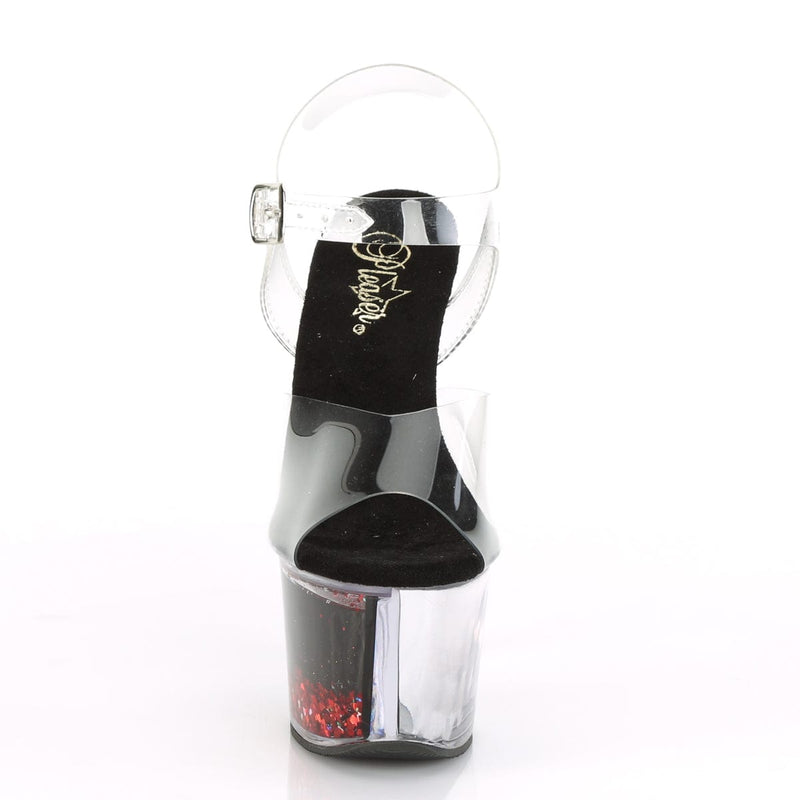 Pleaser SKY-308WHG Platform Sandal (Clear/Black-Red Glitter)