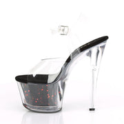 Pleaser SKY-308WHG Platform Sandal (Clear/Black-Red Glitter)