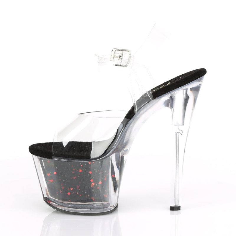 Pleaser SKY-308WHG Platform Sandal (Clear/Black-Red Glitter)