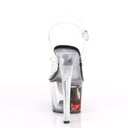 Pleaser SKY-308WHG Platform Sandal (Clear/Black-Red Glitter)