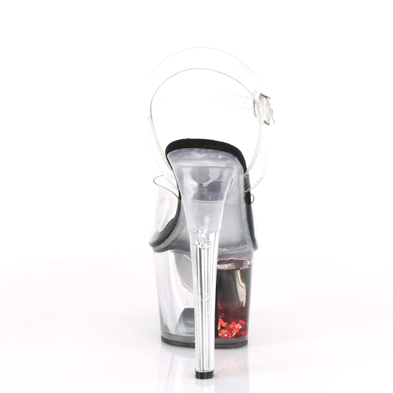Pleaser SKY-308WHG Platform Sandal (Clear/Black-Red Glitter)