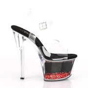 Pleaser SKY-308WHG Platform Sandal (Clear/Black-Red Glitter)