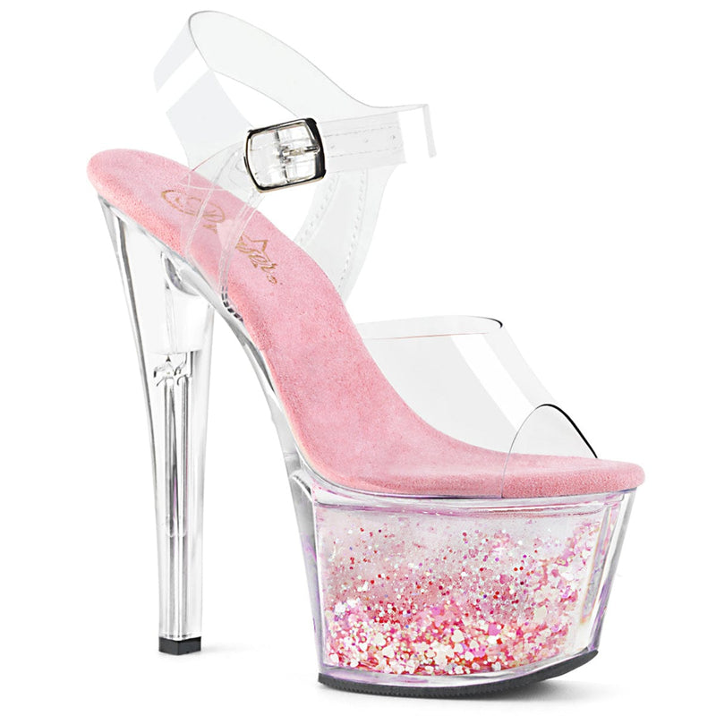 Pleaser SKY-308WHG Platform Sandal (Clear/Clear-Baby Pink Glitter)