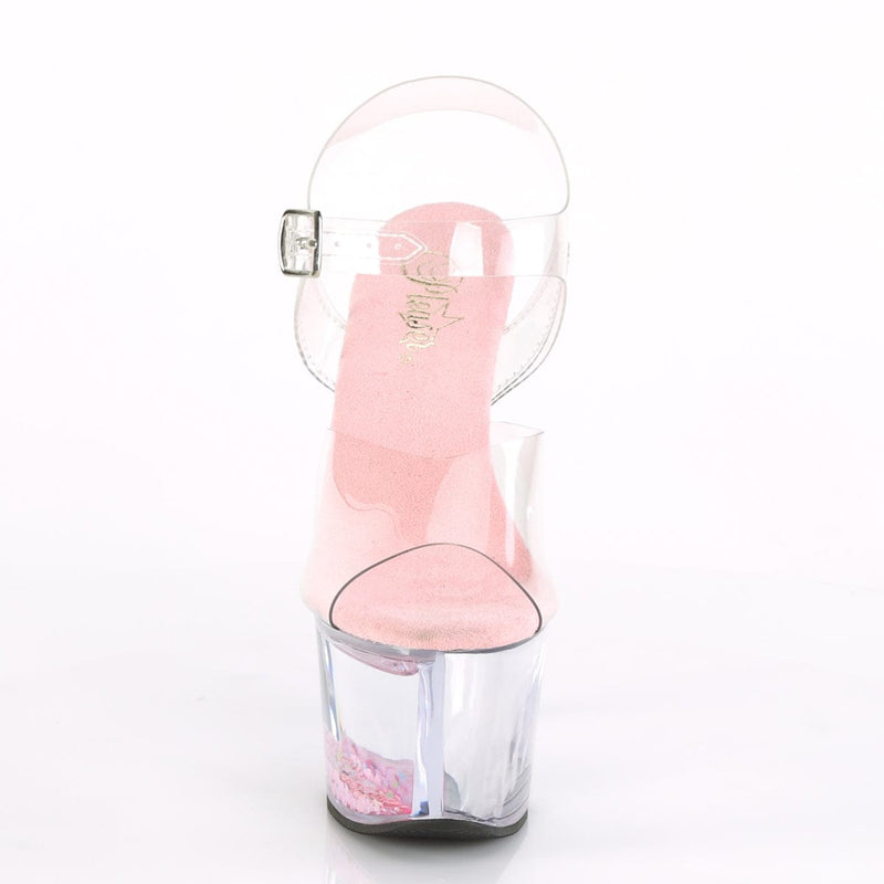 Pleaser SKY-308WHG Platform Sandal (Clear/Clear-Baby Pink Glitter)