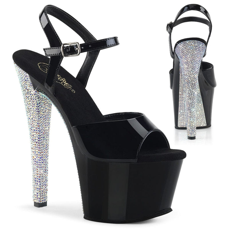 Pleaser SKY-309CHRS Platform Sandal (Black/Black-Silver AB RhinestoneTN)