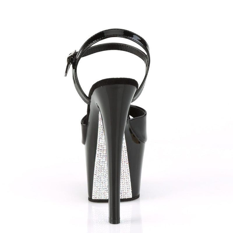Pleaser SKY-309CRS Platform Sandal (Black/Black-Silver AB RhinestoneTN)