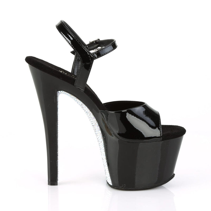 Pleaser SKY-309CRS Platform Sandal (Black/Black-Silver AB RhinestoneTN)