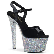 Pleaser SKY-309LG Platform Sandal (Black Patent/Silver Multi Glitter)