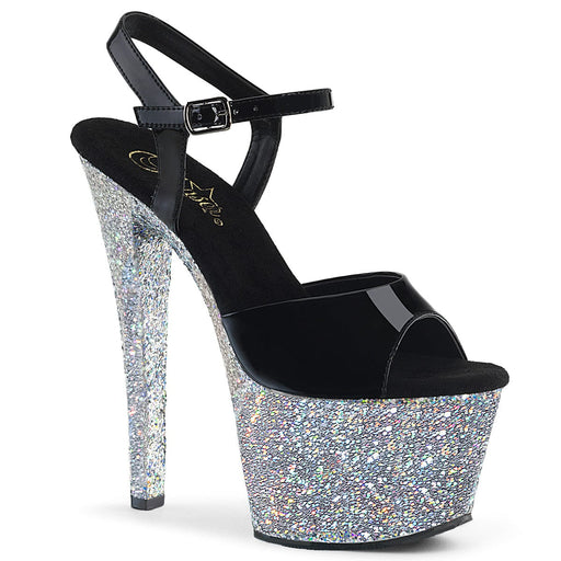 Pleaser SKY-309LG Platform Sandal (Black Patent/Silver Multi Glitter)
