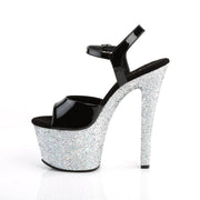 Pleaser SKY-309LG Platform Sandal (Black Patent/Silver Multi Glitter)