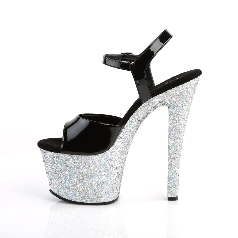 Pleaser SKY-309LG Platform Sandal (Black Patent/Silver Multi Glitter)