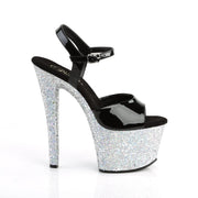 Pleaser SKY-309LG Platform Sandal (Black Patent/Silver Multi Glitter)